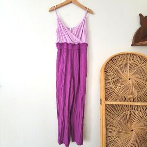Leith Colorblock Jumpsuit Purple Pink | Strappy Wrap Bodice | Size M